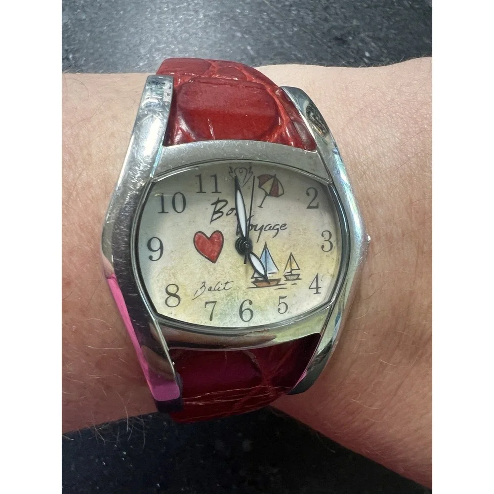 Diane Balit Hand Painted Red Leather‎ Bon Voyage Watch New Battery